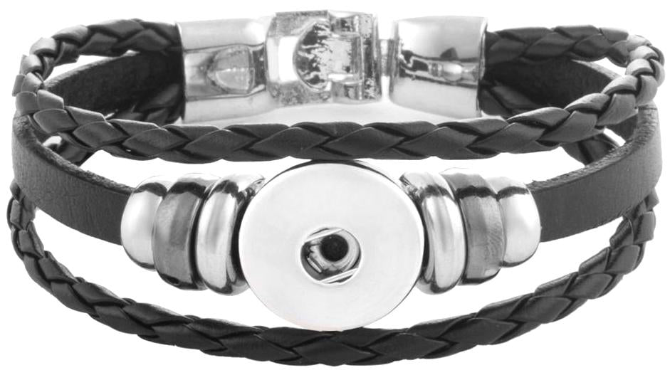 Black Twist Braid Leather Statement Bracelet