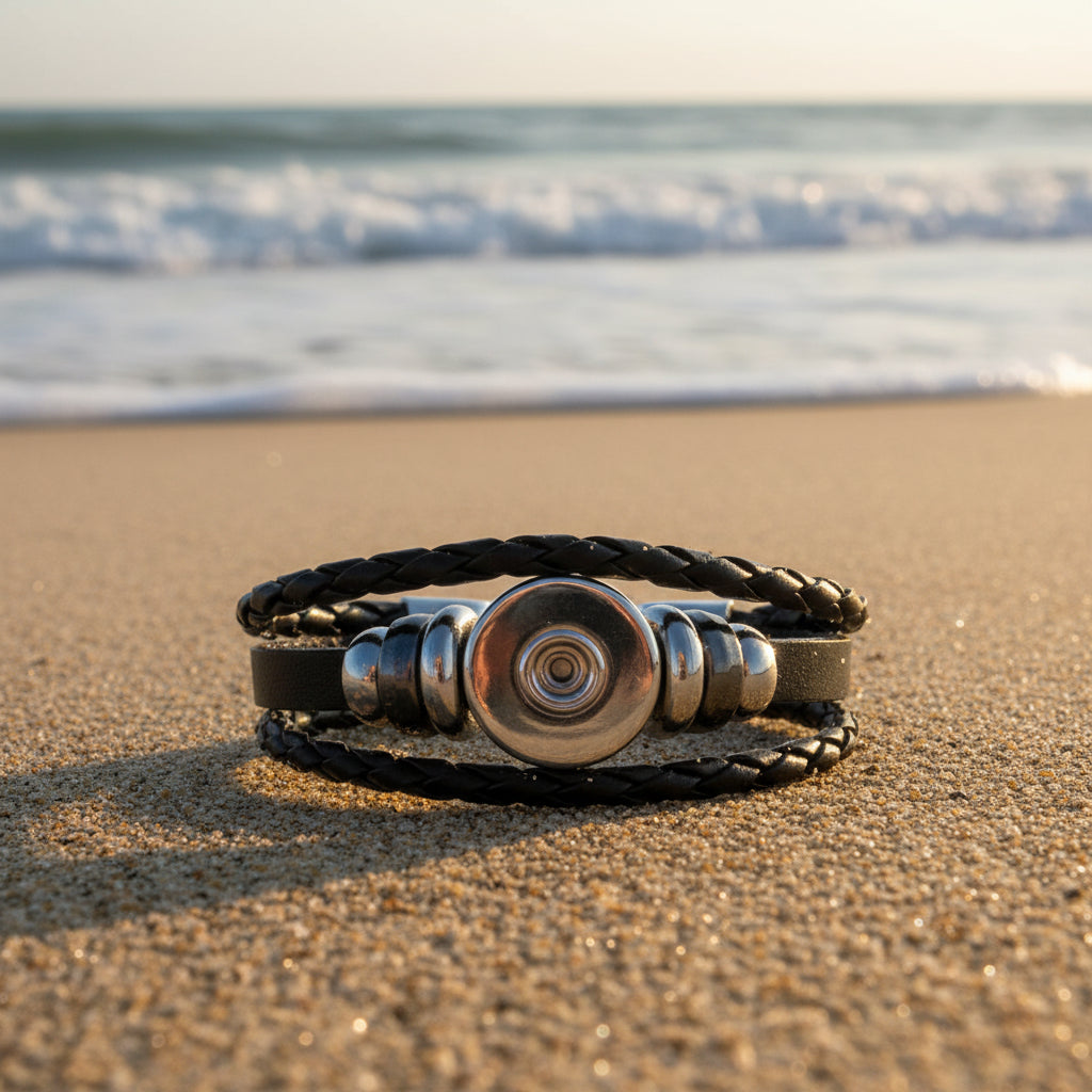 Black Twist Braid Leather Statement Bracelet