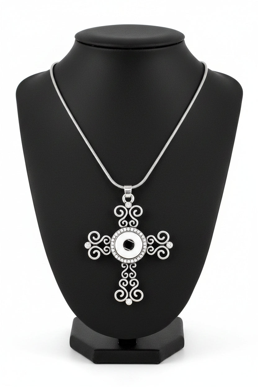 Petite Silver Tone Crystal Cross Necklace