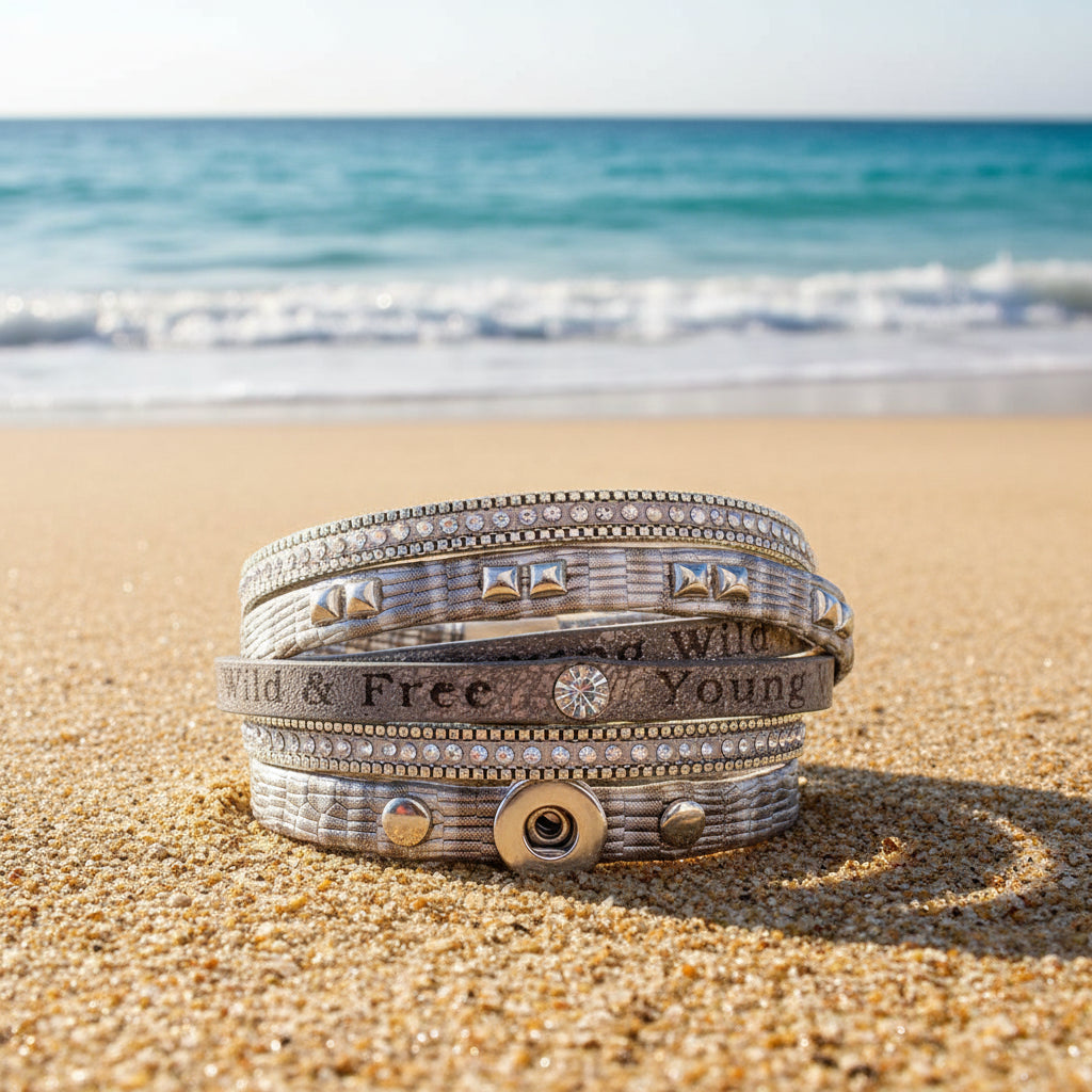 Petite Gray One Snap Vintage Inspired Multi-Wrap Bracelet