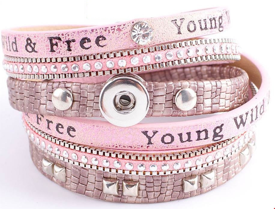 Petite Pink One Snap Vintage Inspired Multi-Wrap Bracelet