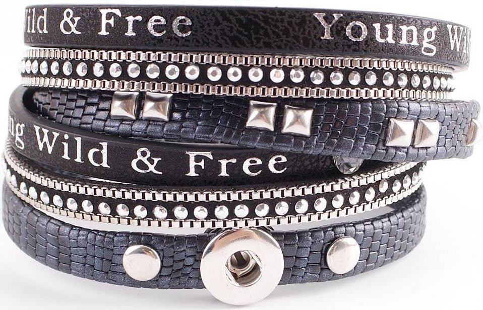 Petite Black One Snap Vintage Inspired Multi-Wrap Bracelet