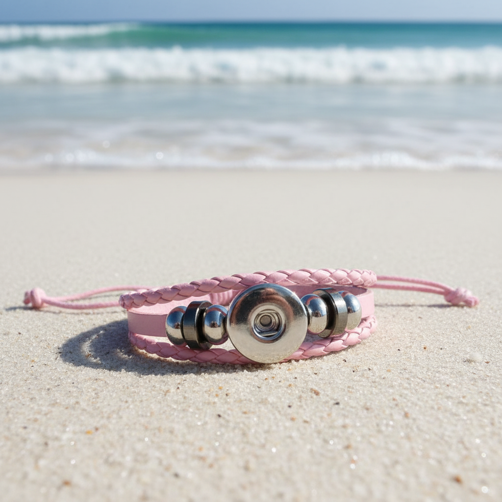 Pink Twist Braid Leather Statement Bracelet