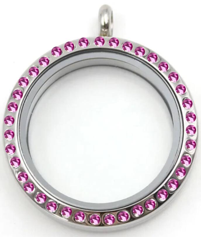 Medium Silver W/Pink Crystals Locket