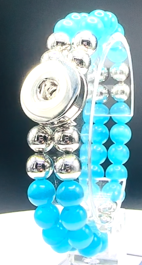 Statement Light Blue Double Strand Beaded Stretch Bracelet