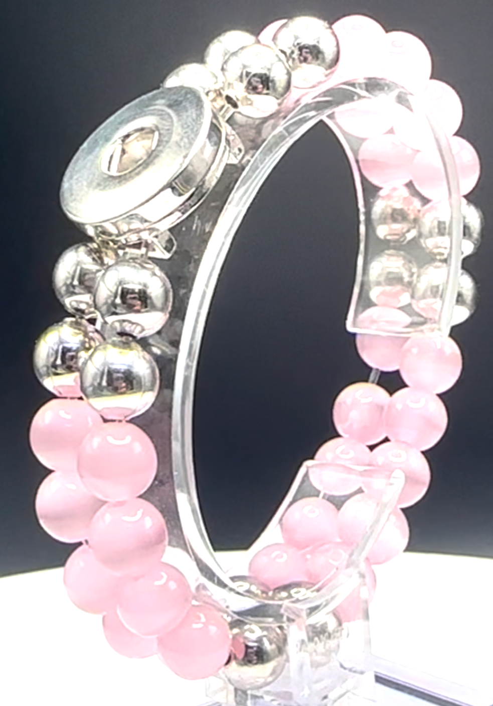 Statement Light Pink Double Strand Beaded Stretch Bracelet