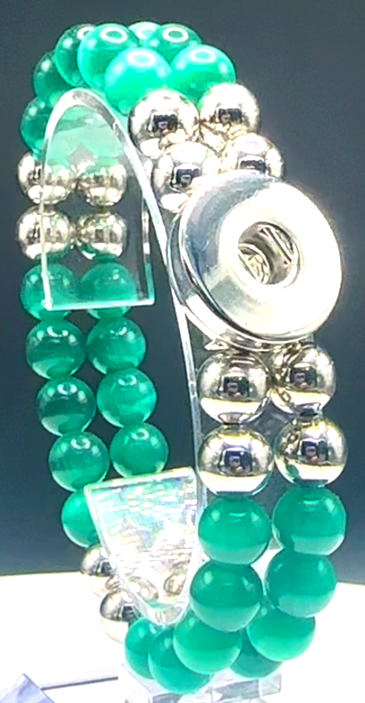 Statement Deep Green Double Strand Beaded Stretch Bracelet