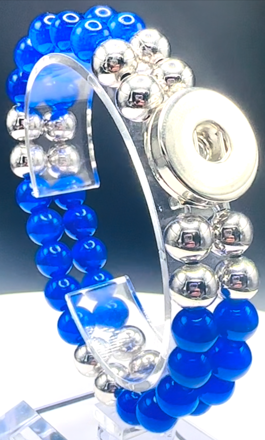 Statement Deep Blue Double Strand Beaded Stretch Bracelet