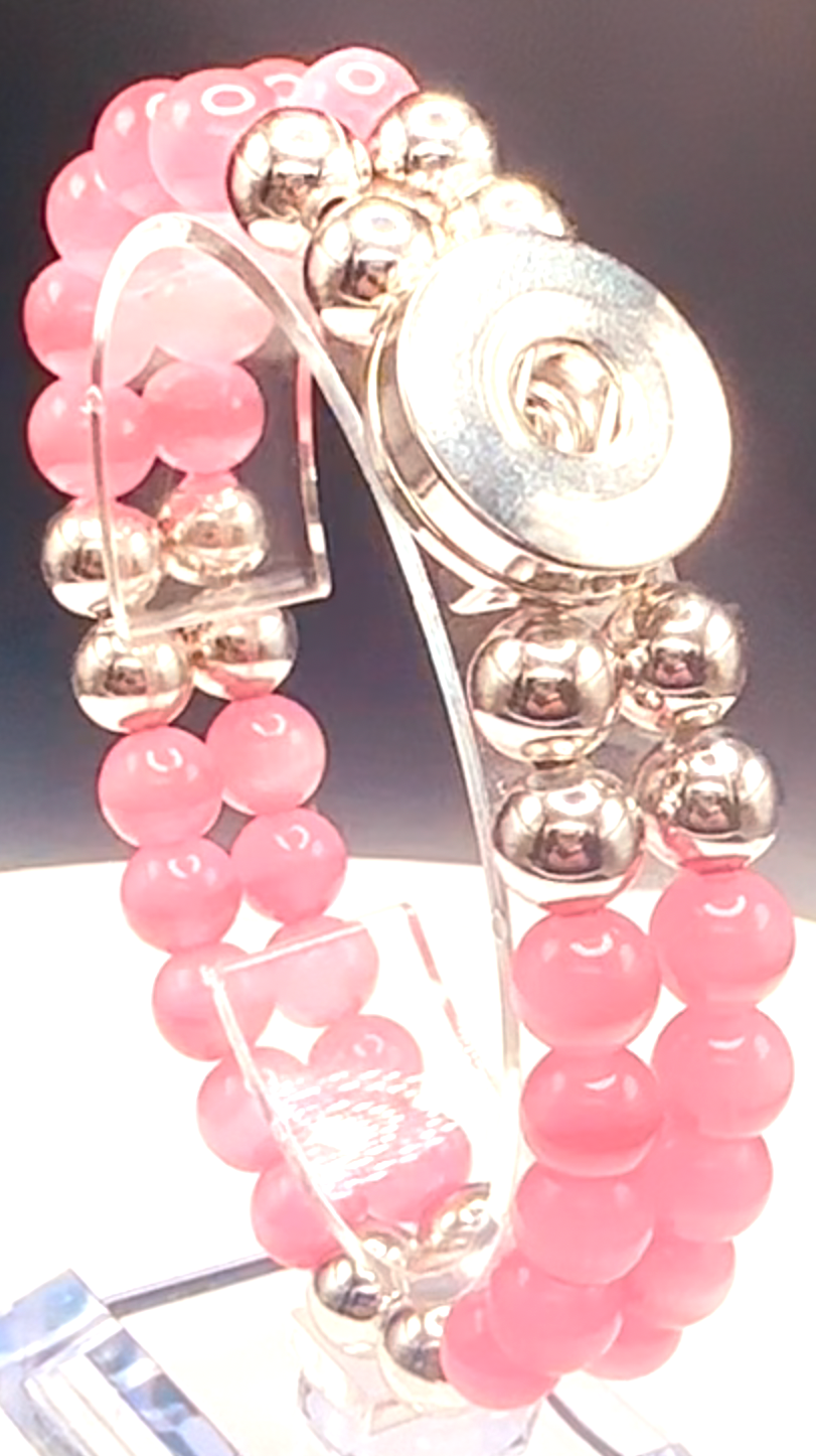 Statement Pink Double Strand Beaded Stretch Bracelet