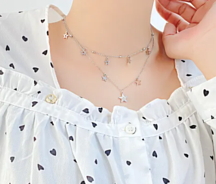 Stainless Steel Double Layer Stars Necklace