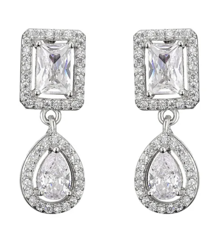 Geometric Square Earrings Feminine Elegant Water Drop Zircon Earrings