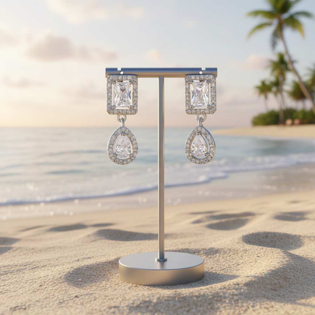 Geometric Square Earrings Feminine Elegant Water Drop Zircon Earrings