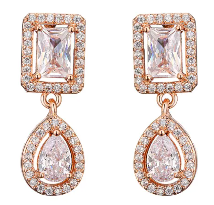 Rose Gold Tone Elegant Water Drop Zircon Earrings