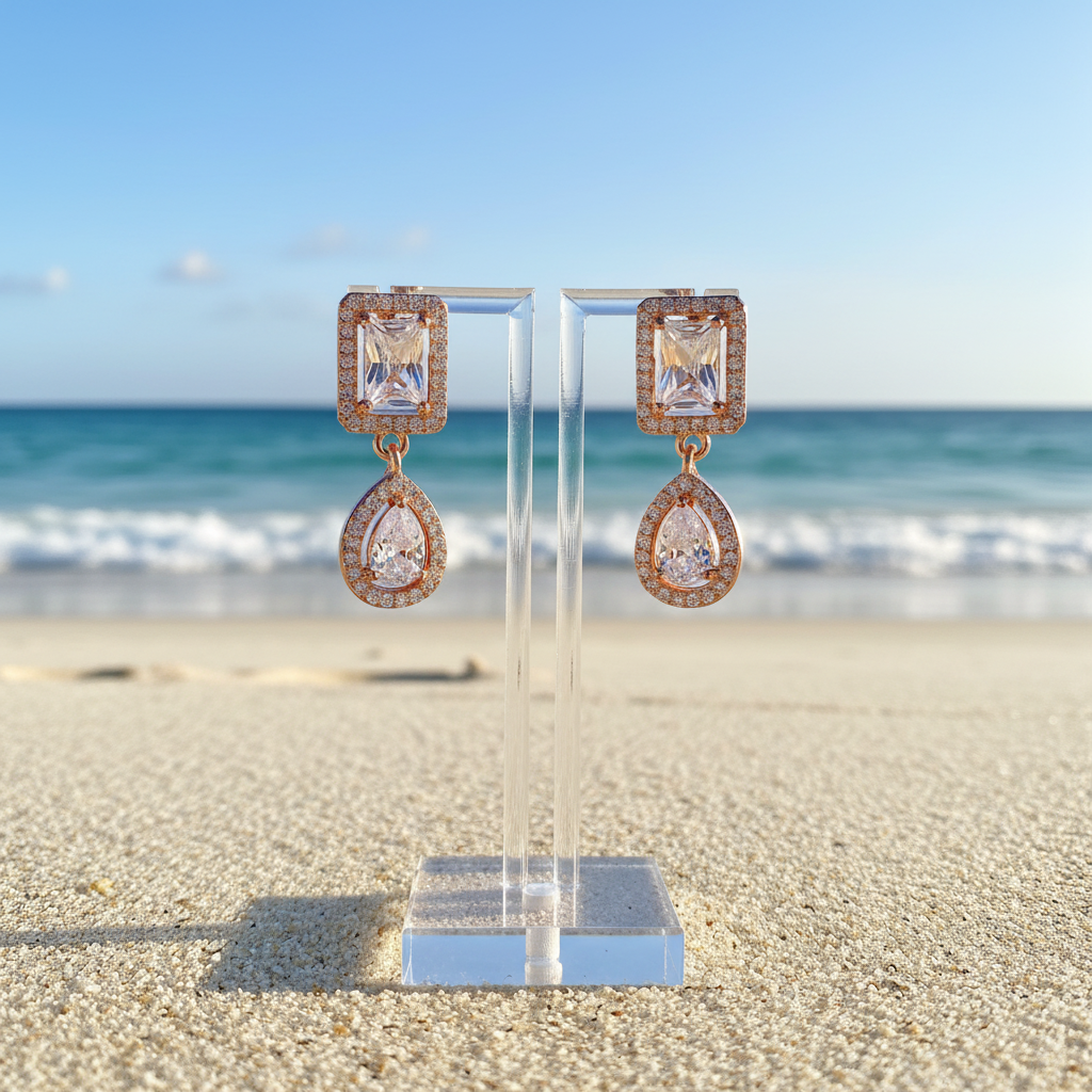 Rose Gold Tone Elegant Water Drop Zircon Earrings