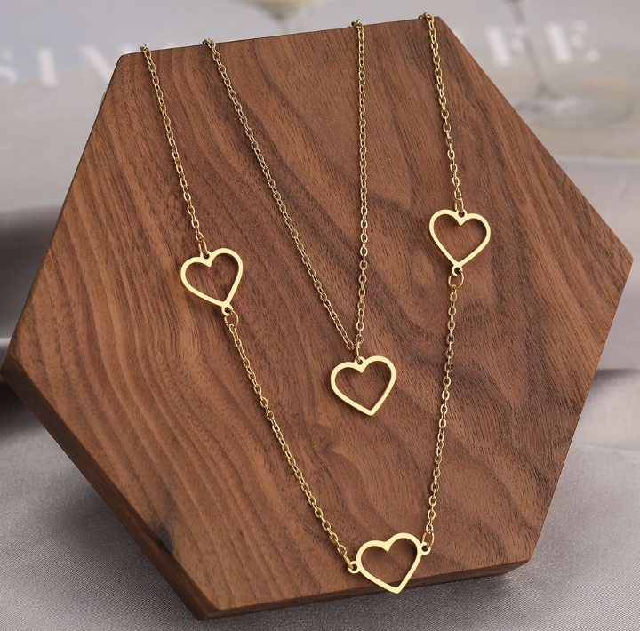 Gold Tone Stainless Steel Heart Dangle Necklace