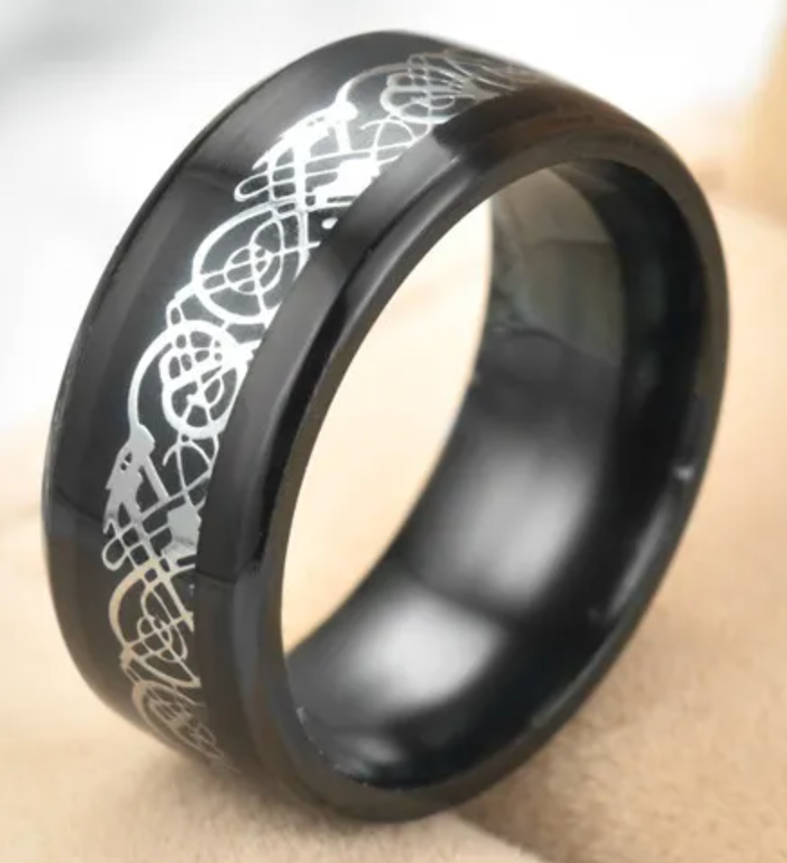 Black With Silver Swirl Stainless Steel Ring