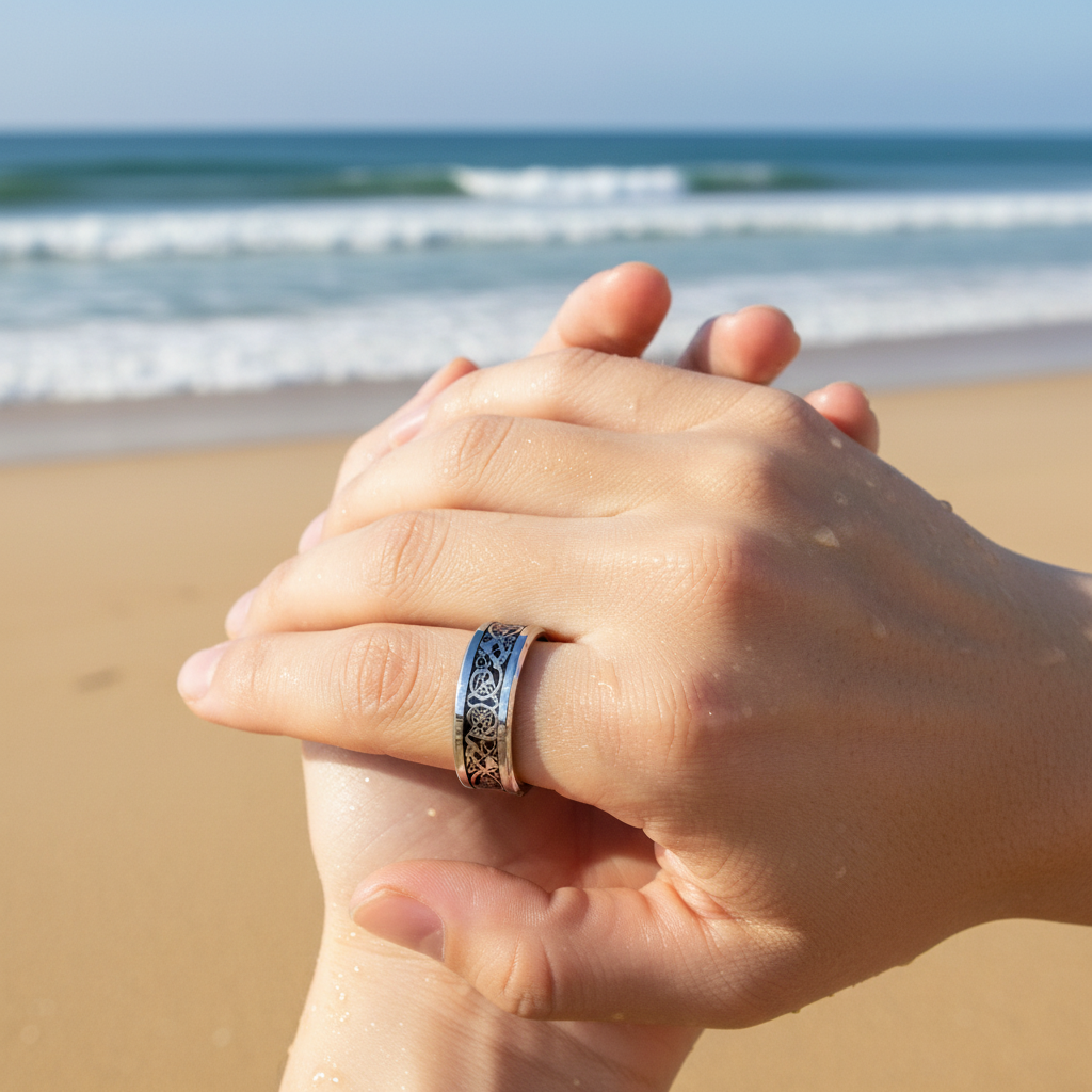 Silver Swirl W/Black Base Stainless Steel Ring