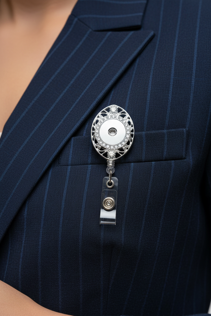 Statement Vintage Crystal Swivel Clip Badge Reel