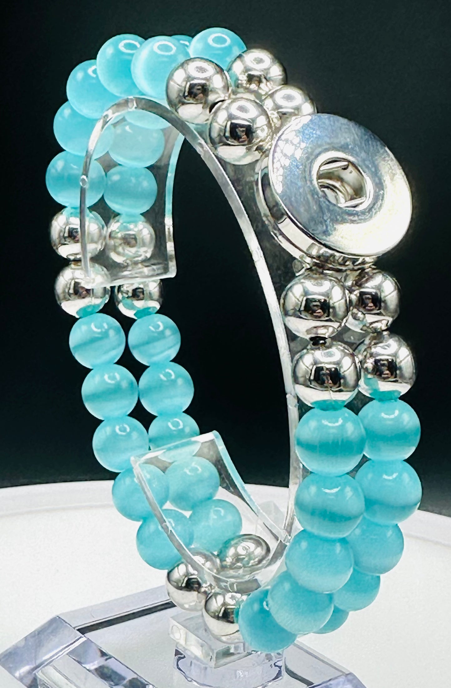 Statement Aqua Double Strand Beaded Stretch Bracelet