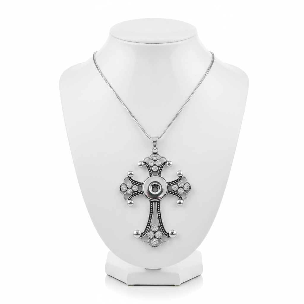 Petite Silver Tone Crystal Cross Necklace