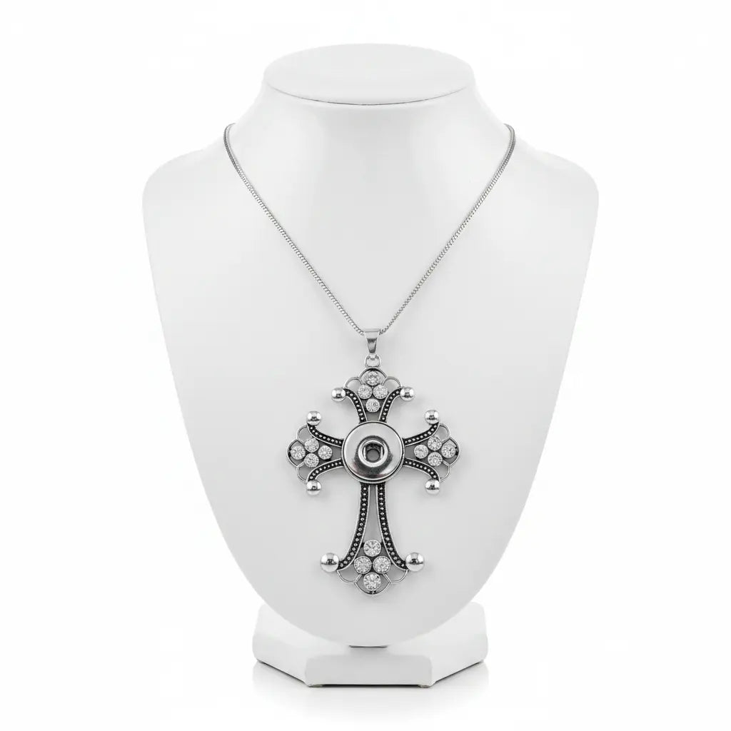Petite Silver Tone Crystal Cross Necklace Snappy Jewels
