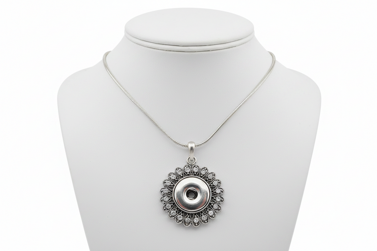 Statement Silver Tone Crystal Flower Necklace