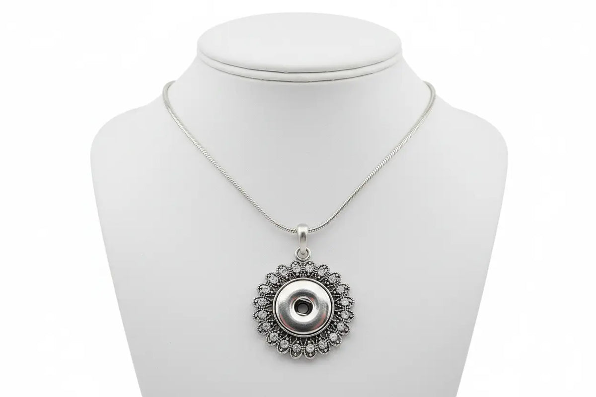 Statement Silver Tone Crystal Flower Necklace Snappy Jewels