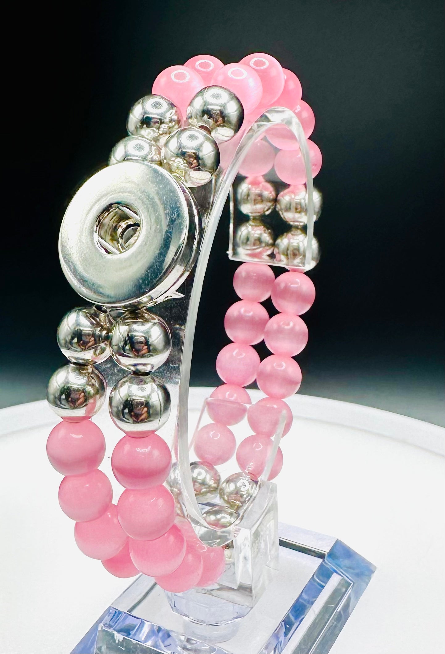 Statement Deep Pink Double Strand Beaded Stretch Bracelet