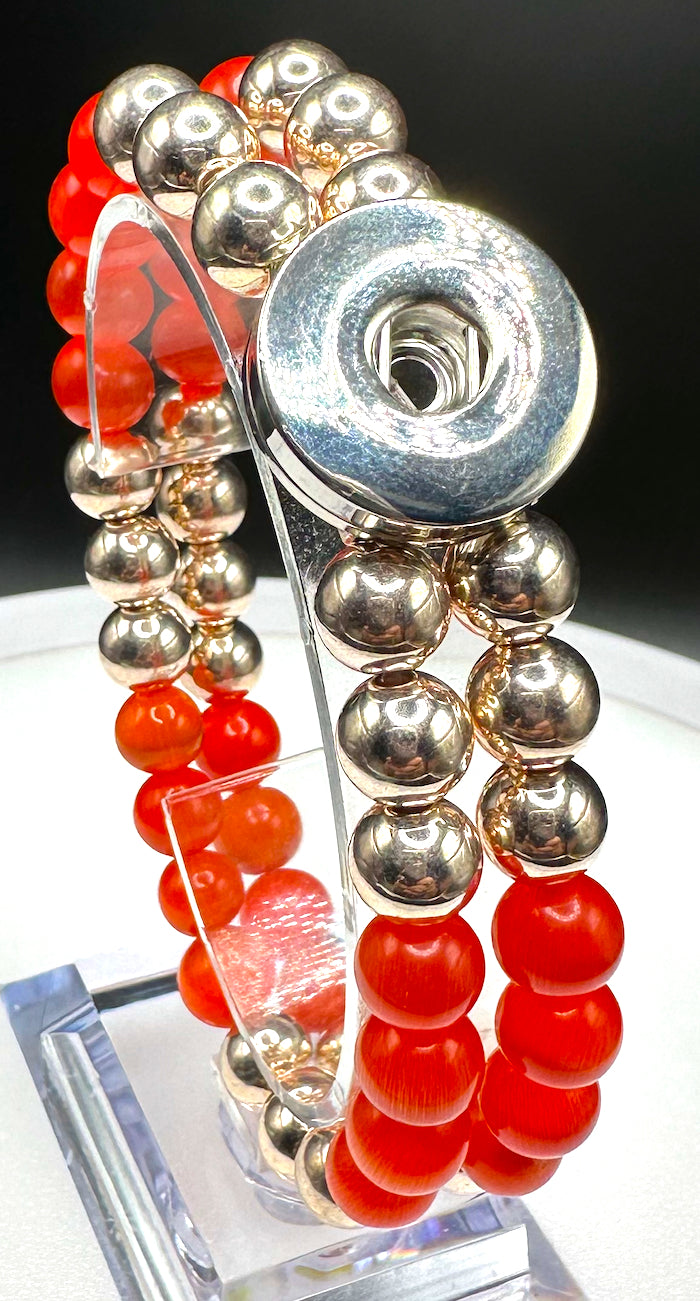 Statement Rose Gold & Fire (Red/Orange) Cats Eye Beaded Stretch Bracelet