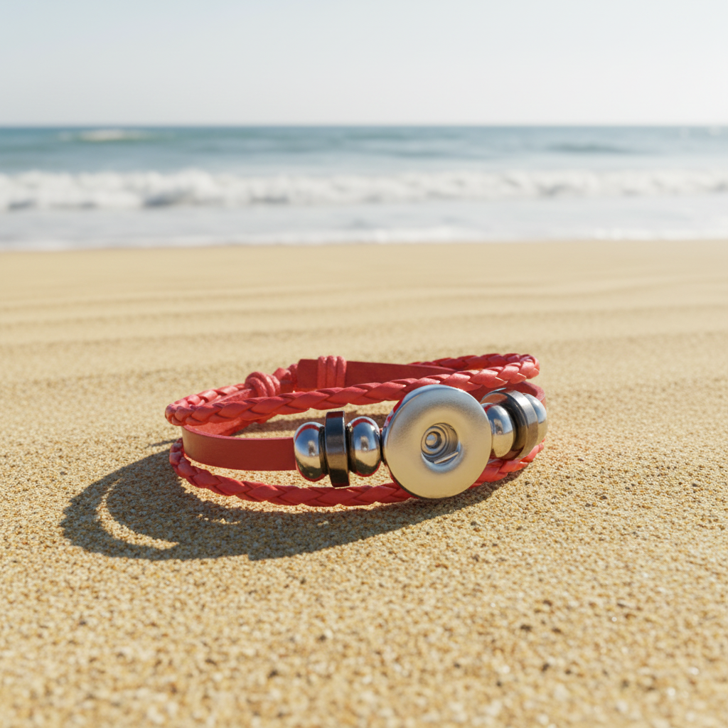 Red Twist Braid Leather Statement Bracelet