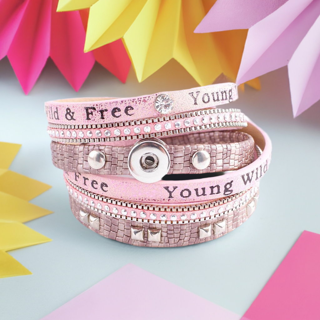 Petite Pink One Snap Vintage Inspired Multi-Wrap Bracelet