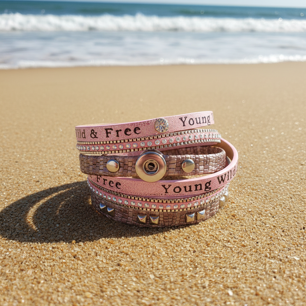 Petite Pink One Snap Vintage Inspired Multi-Wrap Bracelet