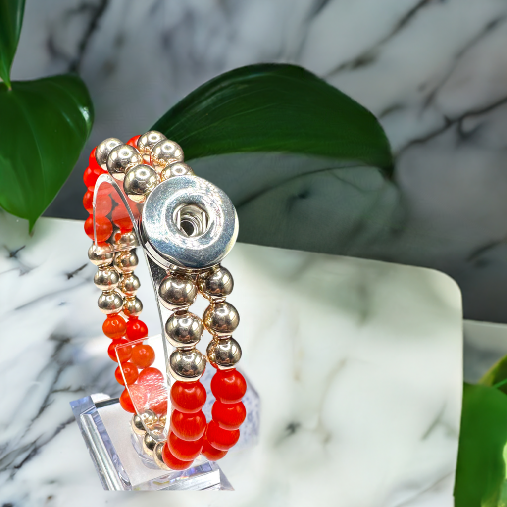 Statement Rose Gold & Fire (Red/Orange) Cats Eye Beaded Stretch Bracelet