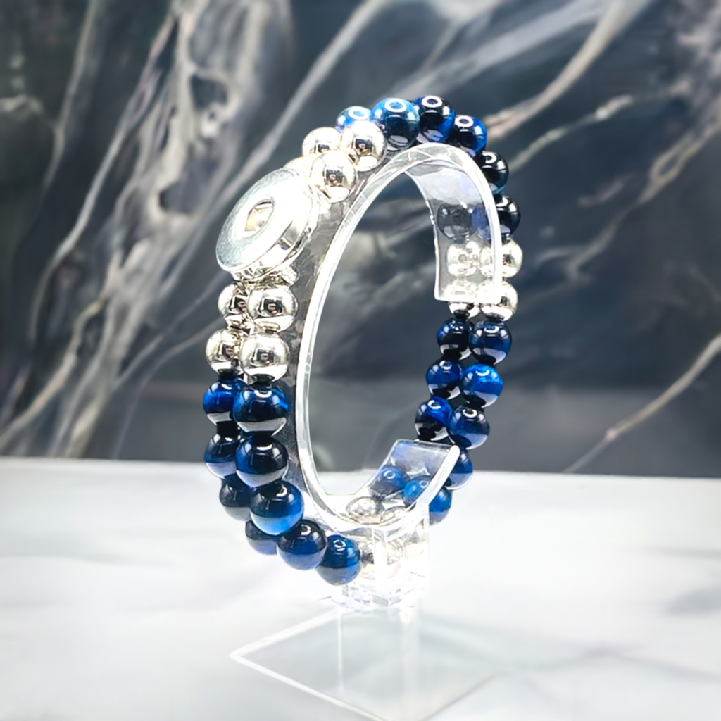 Statement Blue Double Strand Beaded Stretch Bracelet
