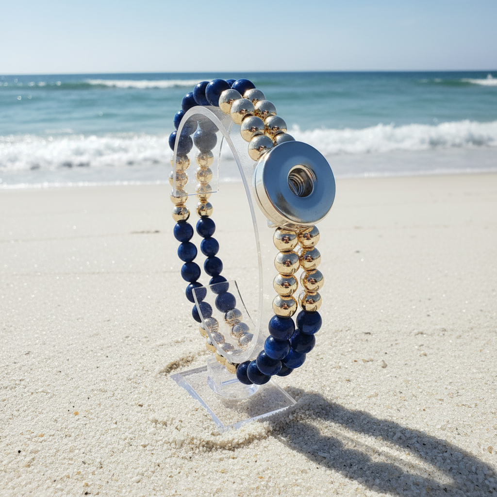 Statement Deep Blue & Rose Gold Cats Eye Beaded Stretch Bracelet
