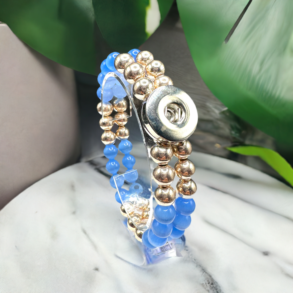 Statement Rose Gold & Sky Blue Cats Eye Beaded Stretch Bracelet