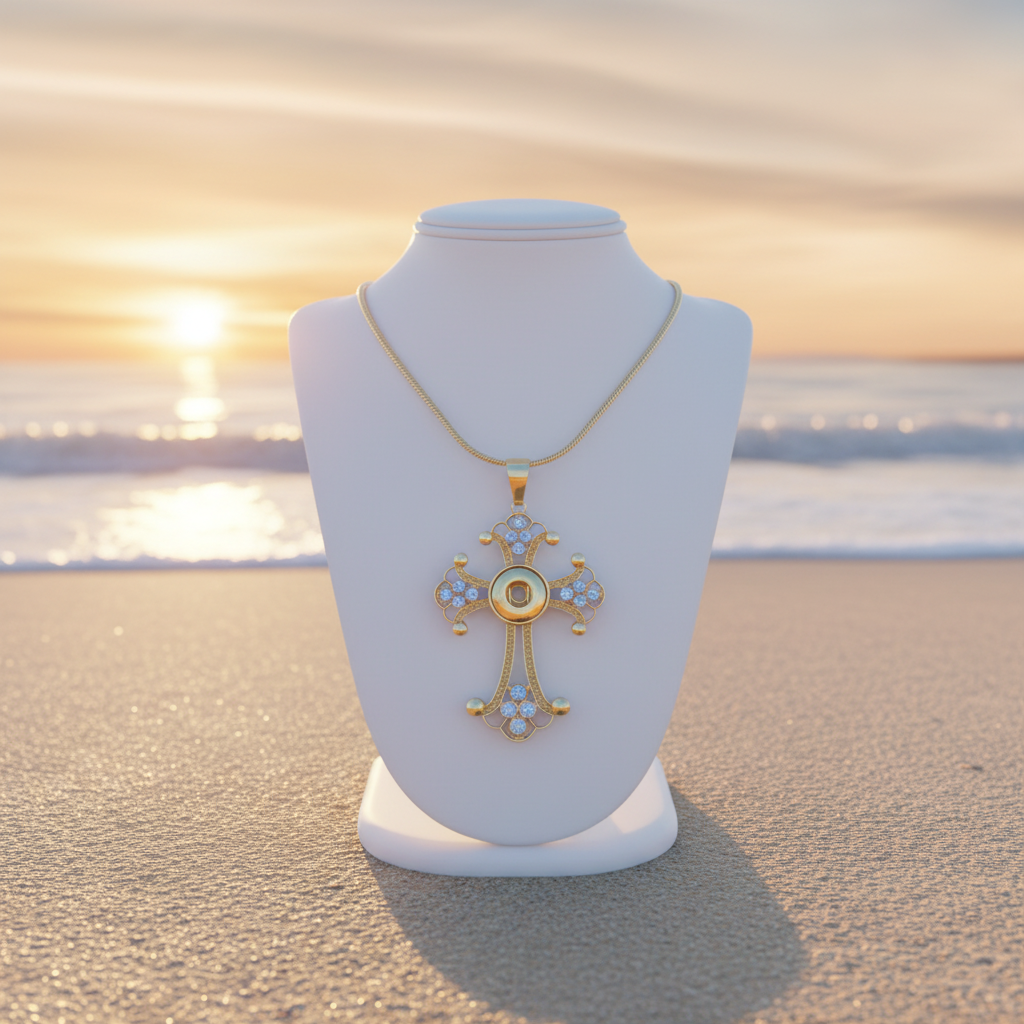 Petite Gold Crystal Cross Necklace