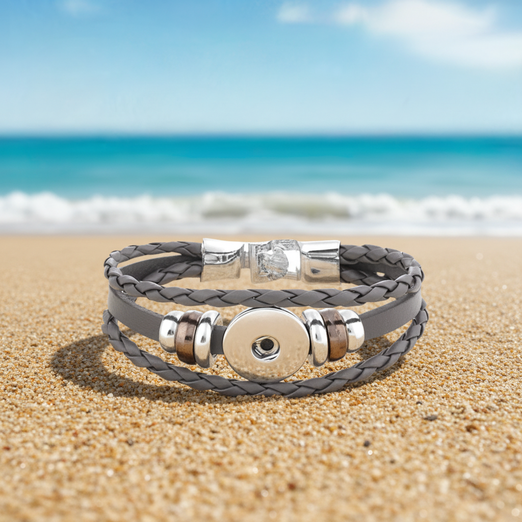 Gray Twist Braid Leather Statement Bracelet