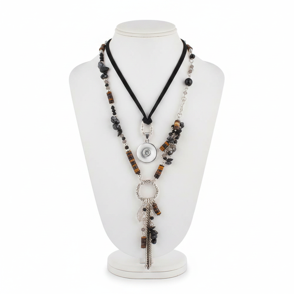 Statement BoHo Necklace: Black/Brown