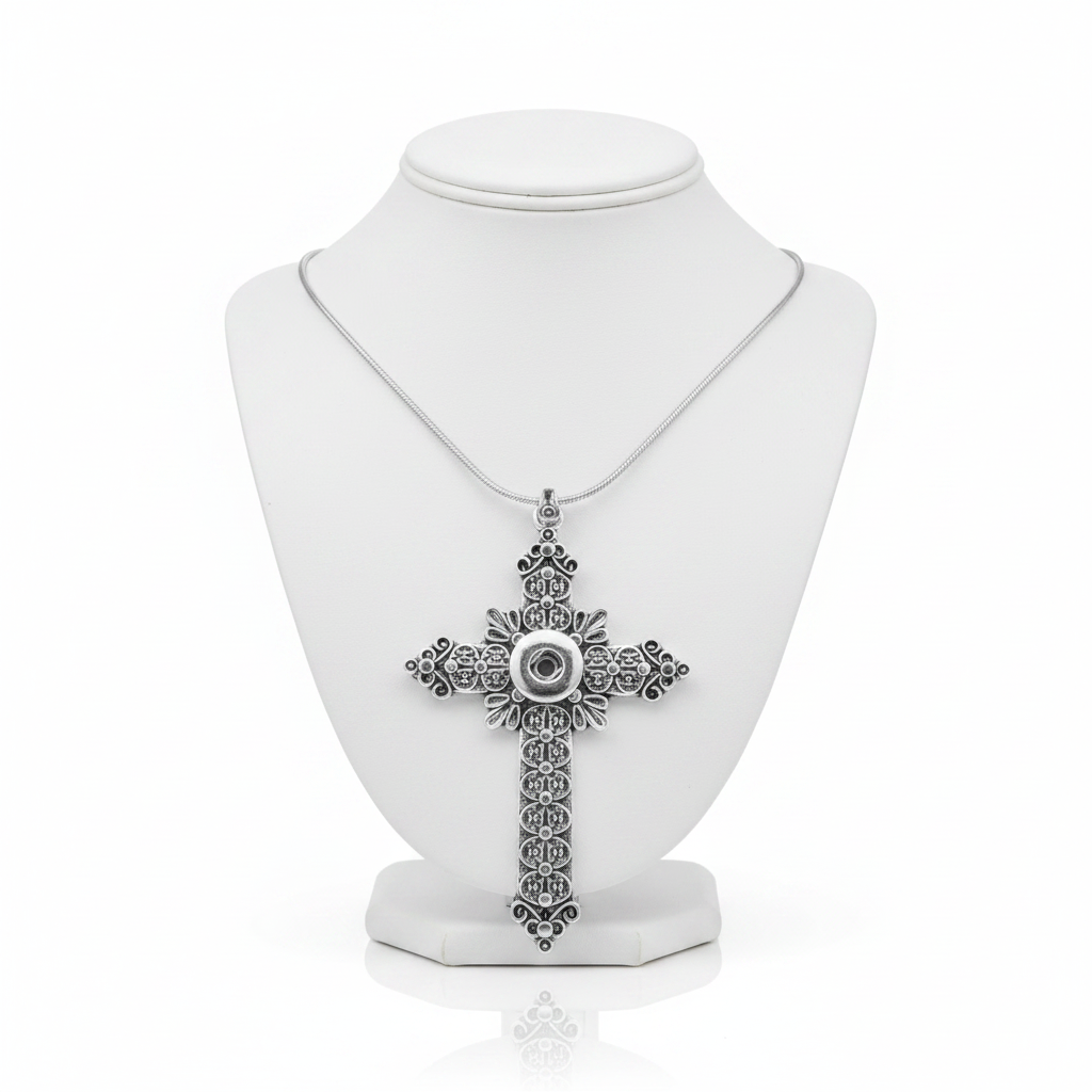 Petite Vintage Swirls Silver Tone Cross Necklace