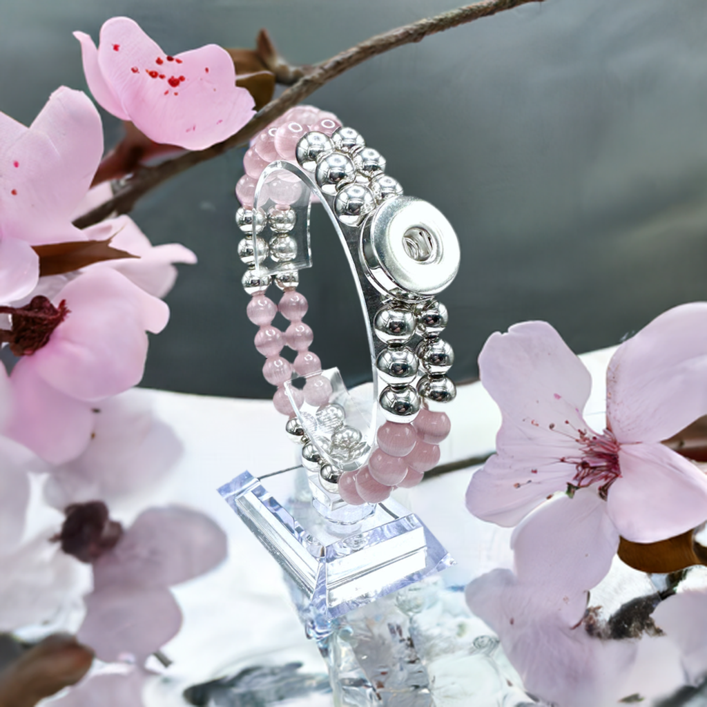 Statement Lavener & Silver Cats Eye Beaded Stretch Bracelet