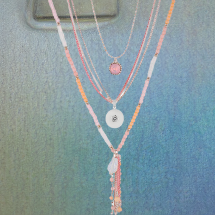 Statement BoHo Necklace: Peach & Pink 3 Strand