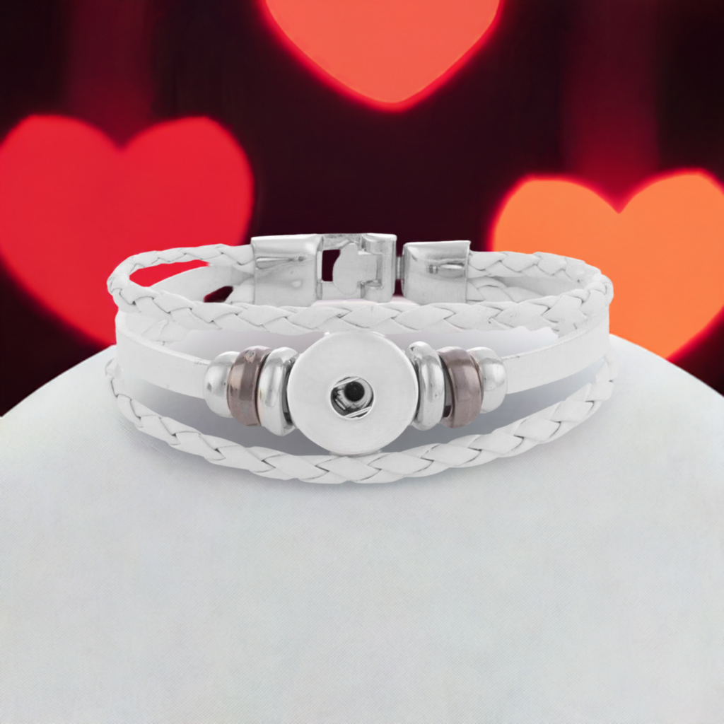 White Twist Braid Leather Statement Bracelet