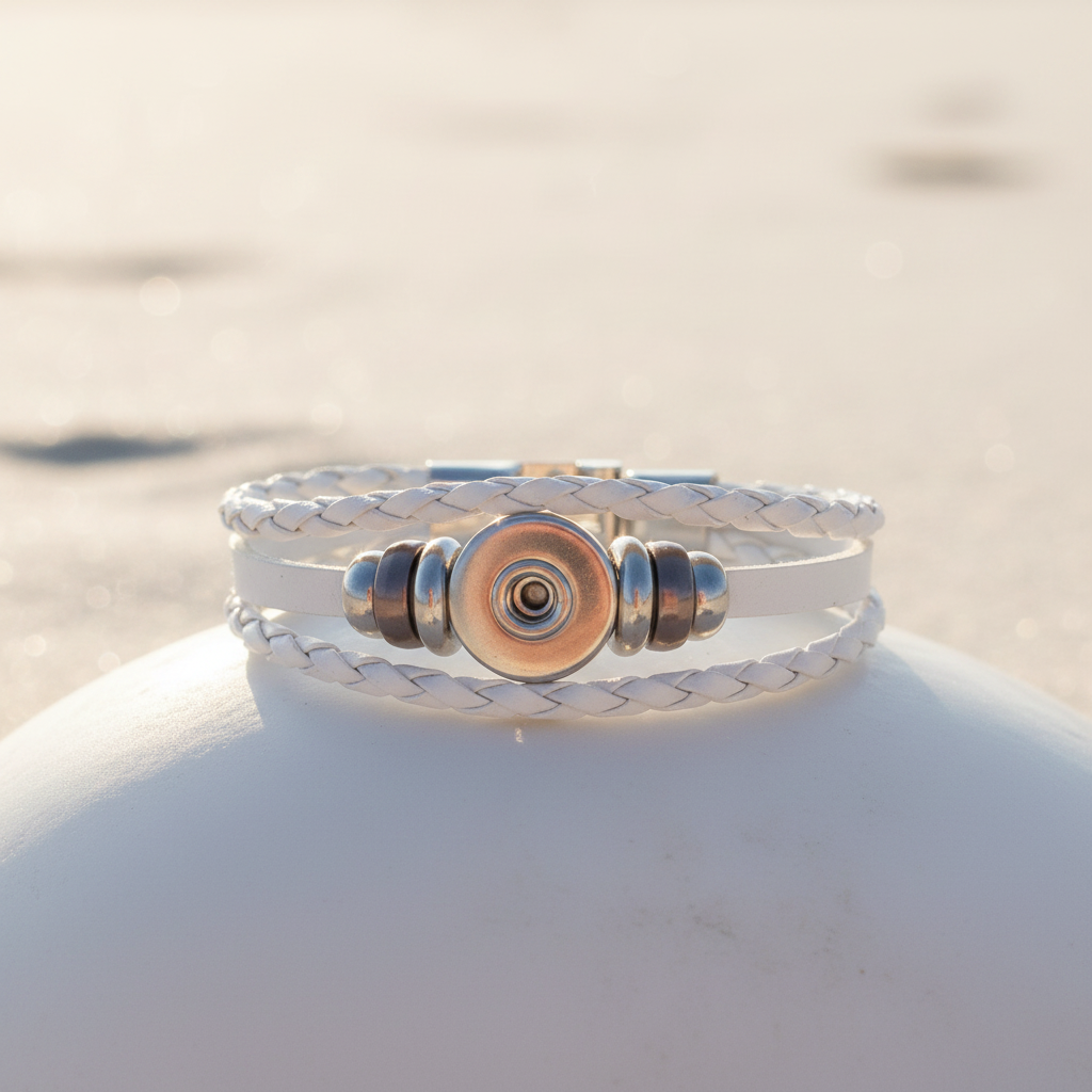 White Twist Braid Leather Statement Bracelet