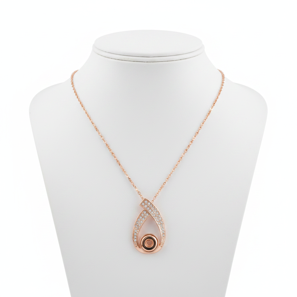 Petite Rose Gold Swirl With Clear Crystals Necklace