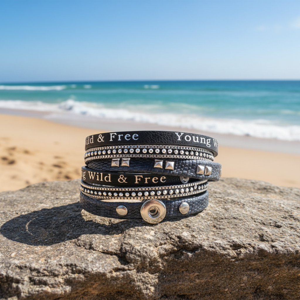 Petite Black One Snap Vintage Inspired Multi-Wrap Bracelet