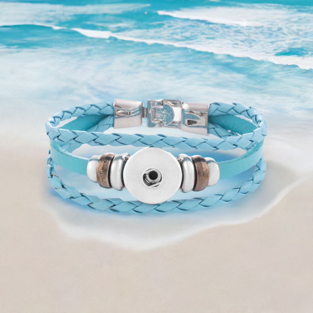 Blue Twist Braid Leather Statement Bracelet