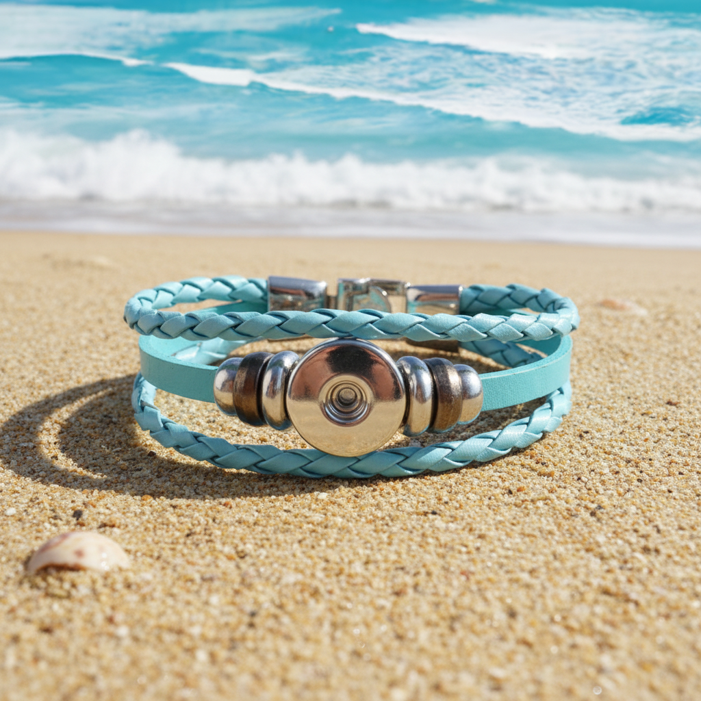 Blue Twist Braid Leather Statement Bracelet