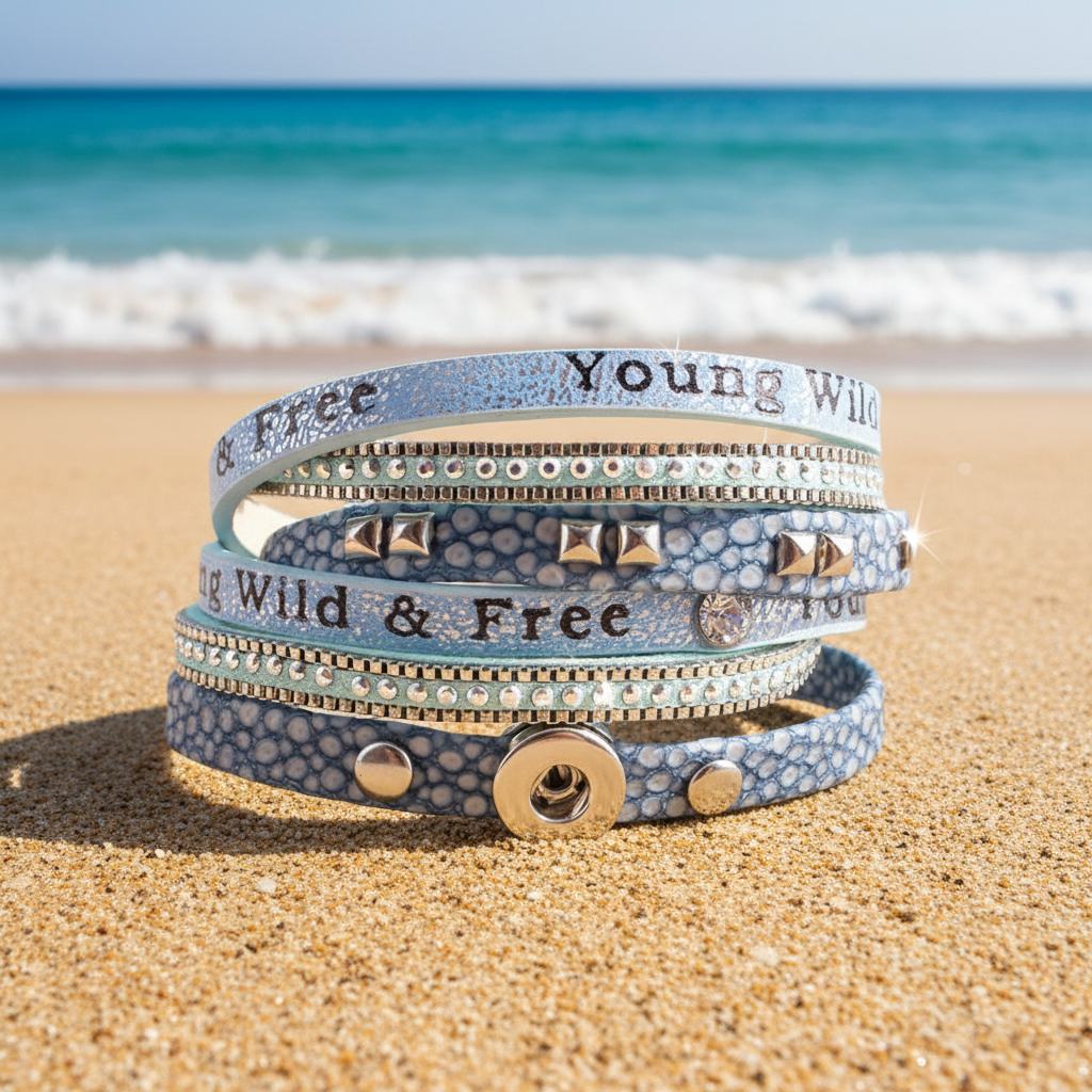 Petite Blue One Snap Vintage Inspired Multi-Wrap Bracelet