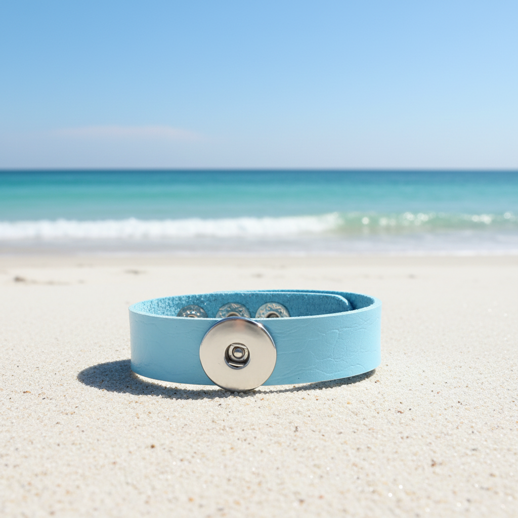 Statement Light Blue Leather Bracelet